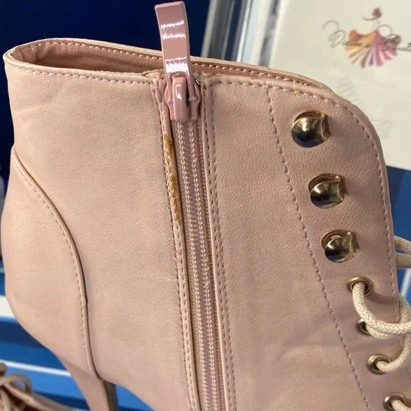 Light pink lace up peep toe ankle high heel zipper booties size 10 - Picture 9 of 14